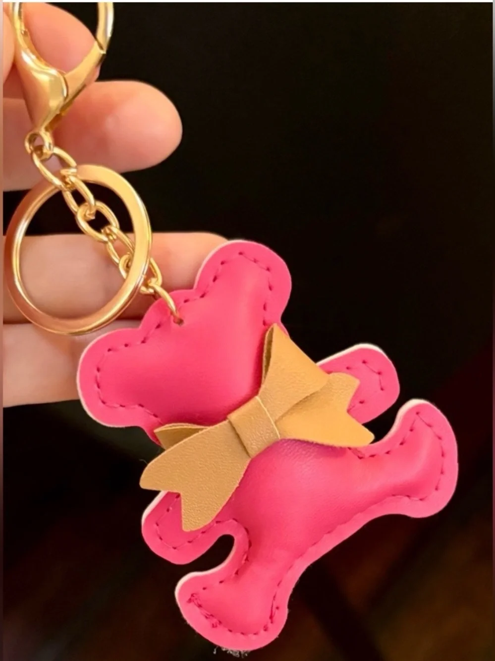 Teddy Bear Keychain Bag charm Hit Pink with Tan Bow - NWT